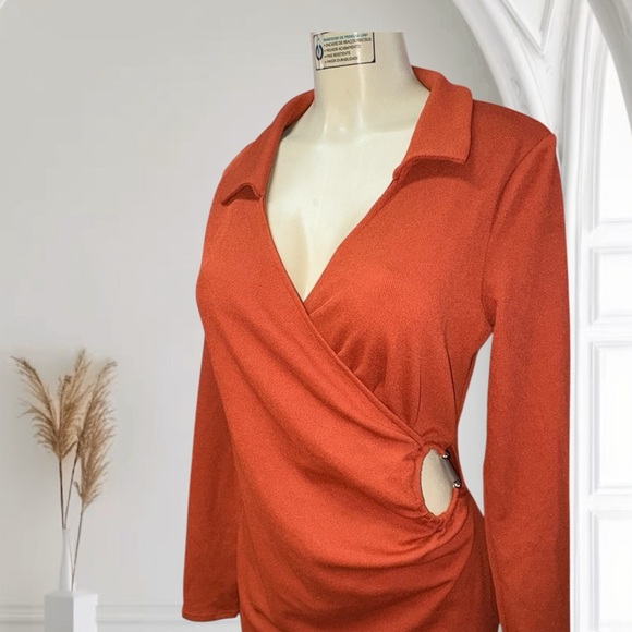 ASOS Brown Ribbed Bodycon Dress with Asymmetrical Neckline - Picture 4 of 9